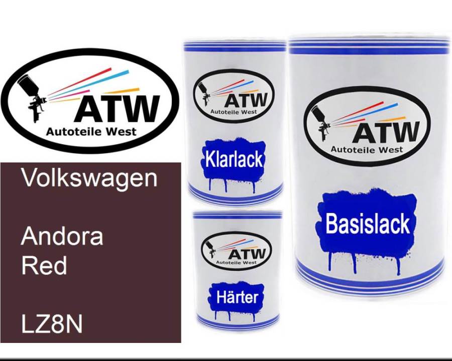 Volkswagen, Andora Red, LZ8N: 500ml Lackdose + 500ml Klarlack + 250ml Härter - Set, von ATW Autoteile West.